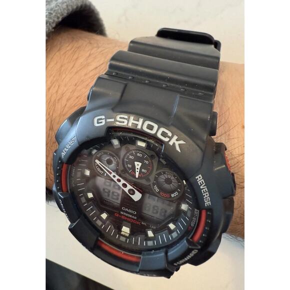 Casio G-Shock GA-100 Black & Red Analog Digital Shock Resistant Watch WR200M - Picture 5 of 16